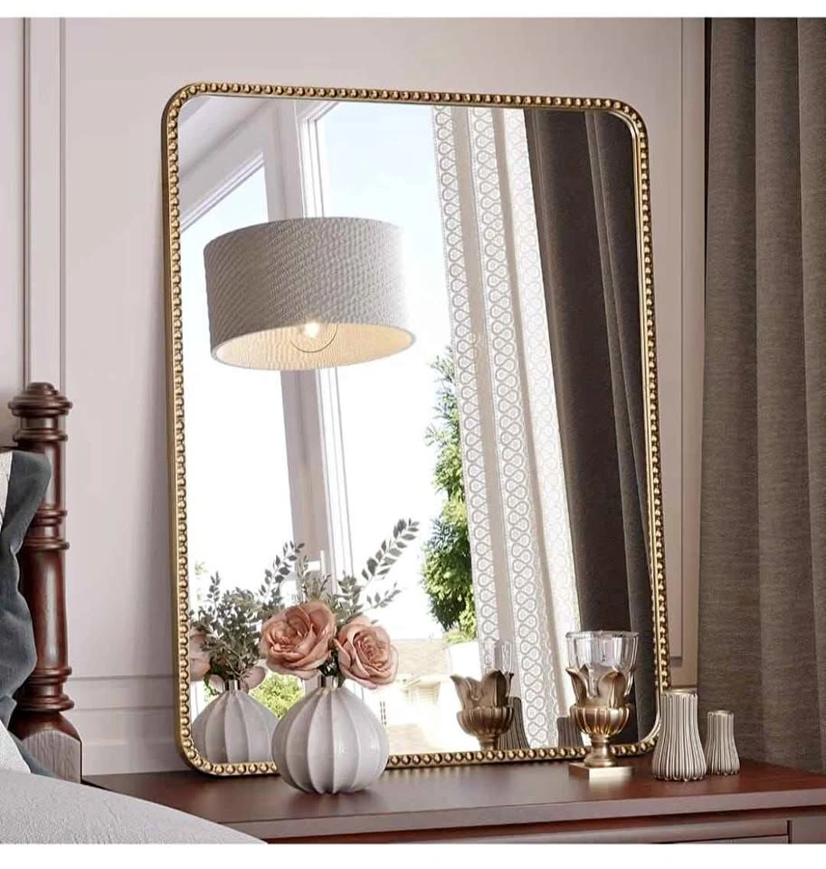 Gold Beaded Rectangular Wall Mirror