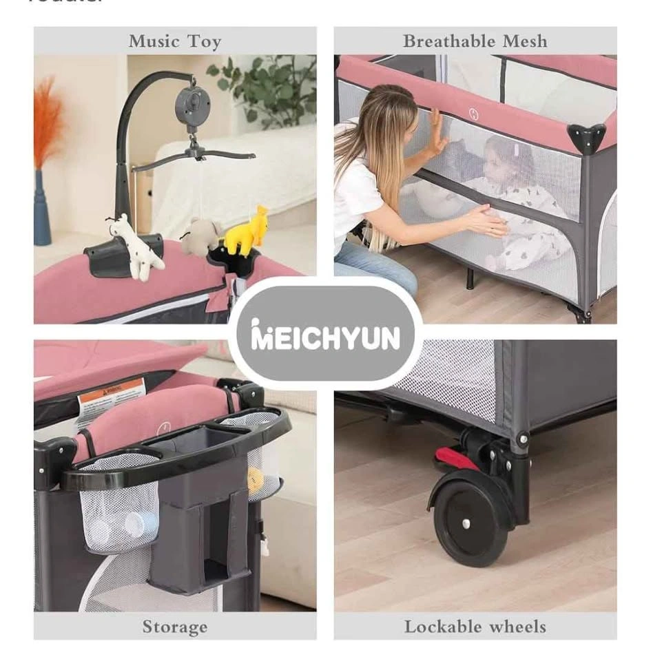 Meichyun 5-in-1 Baby Bassinet Bedside Sleeper - Pink - photo 4
