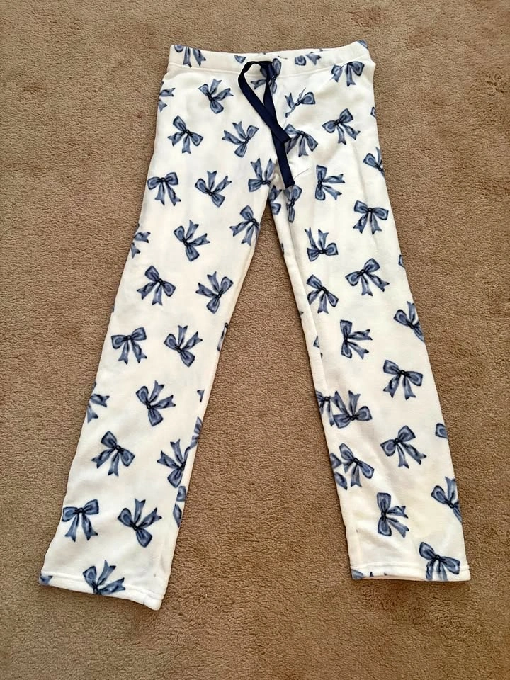 NEW Fleece Blue Bow Print Pajama Pants - Large