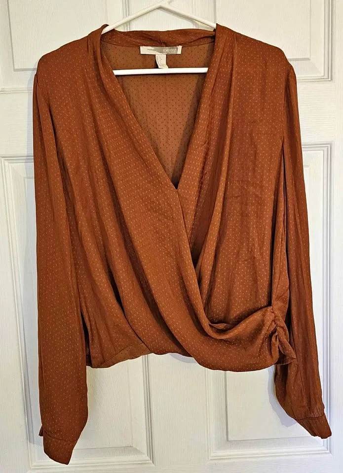 Forever 21 Contemporary Swiss Dot Surplice Wrap Blouse - Size La