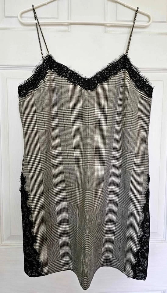 ZARA Trafaluc Plaid Lace Trim Spaghetti Strap Slip Dress - Size