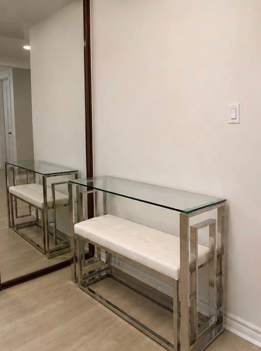 Modern Glass & Chrome/Silver Console with Bench - photo 2