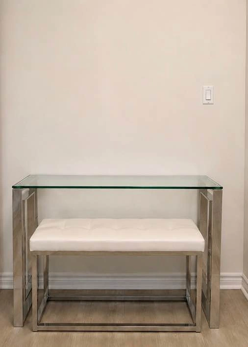 Modern Glass & Chrome/Silver Console with Bench - photo 3