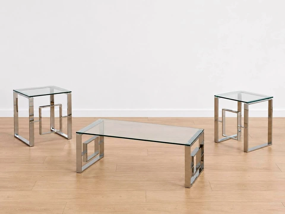 Modern Glass & Chrome Living Room Furniture Set
