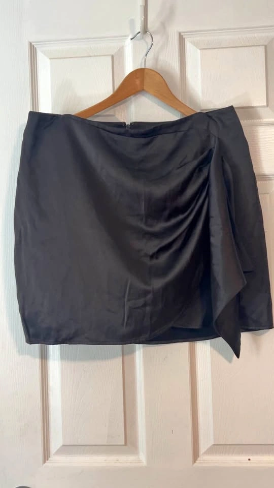Black Satin Ruched Mini Skirt