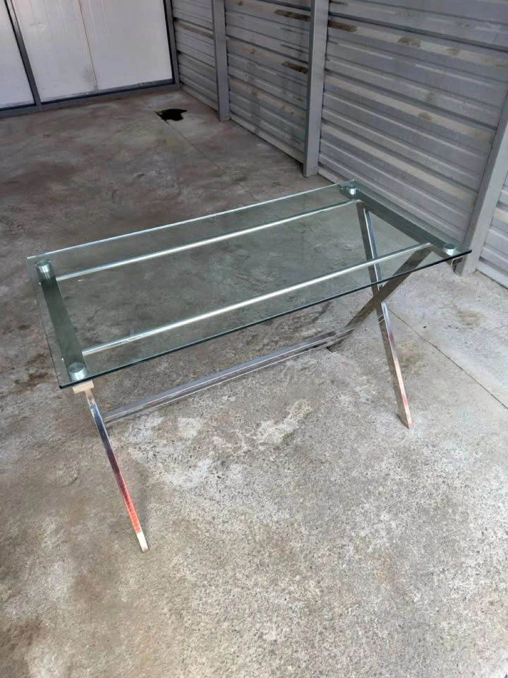Glass Top Desk / Console Table – Chrome X-Frame Base