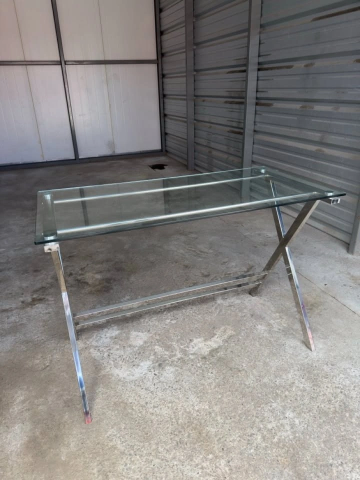 Glass Top Desk / Console Table – Chrome X-Frame Base - photo 2