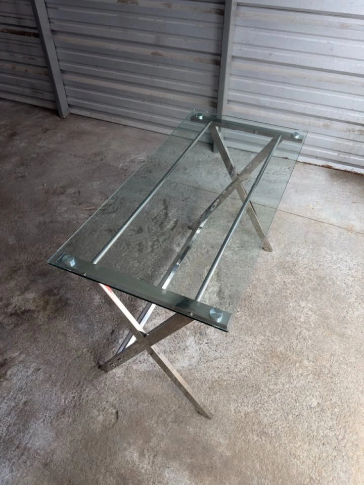 Glass Top Desk / Console Table – Chrome X-Frame Base - photo 3