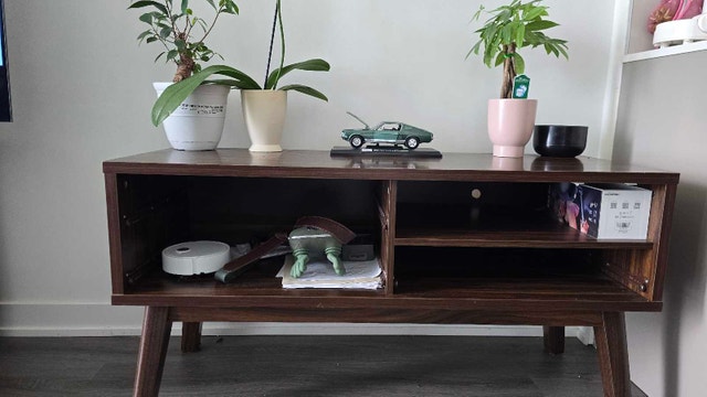 Dark Wood Storage Console / Side Table with Shelves