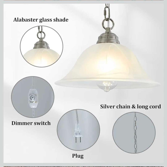 Plug in Pendant Light Alabaster Glass Shade 15.7" - photo 4
