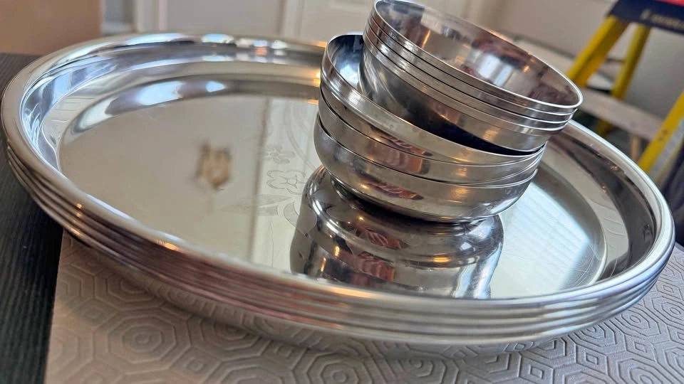 5 stainless steel thali / plate dinner set