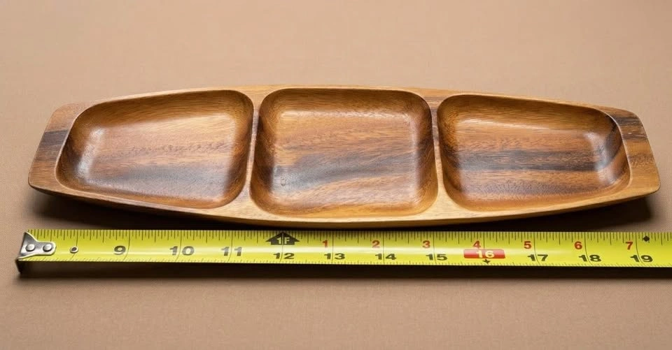 Vintage MCM Japanese Monkeypod Wood 3-Compartment Serving Tray - photo 3