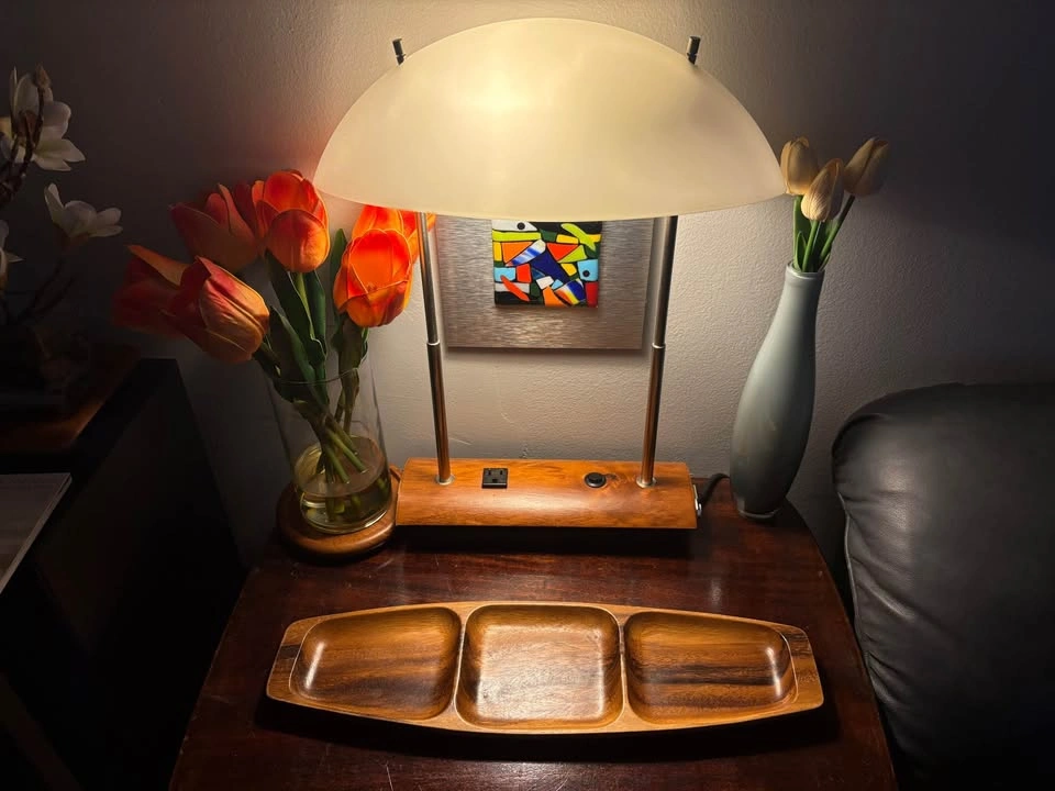 Vintage MCM Japanese Monkeypod Wood 3-Compartment Serving Tray - photo 4