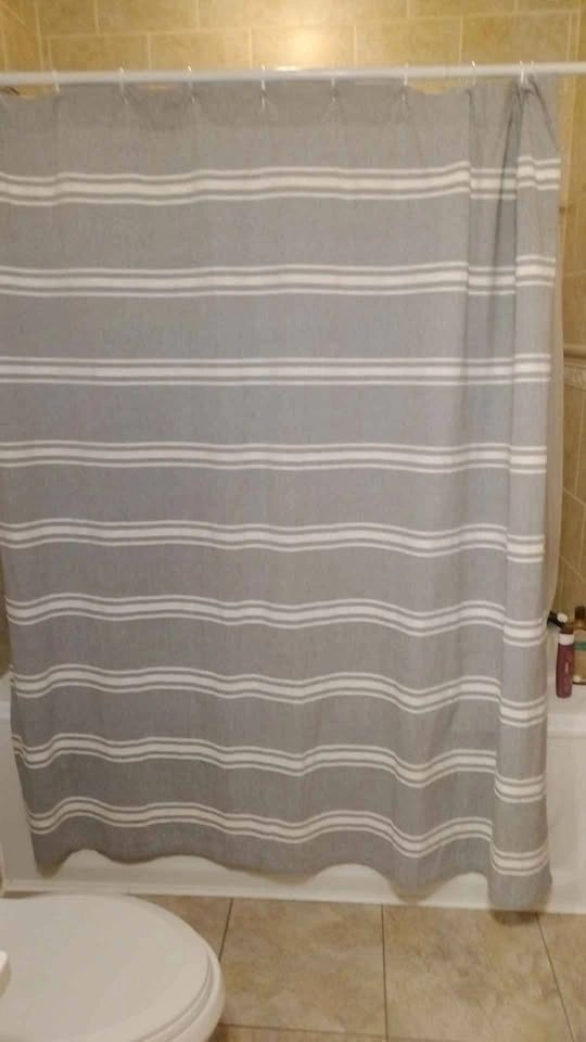 Gray and White 100 percent Cotton Shower Curtain - photo 2