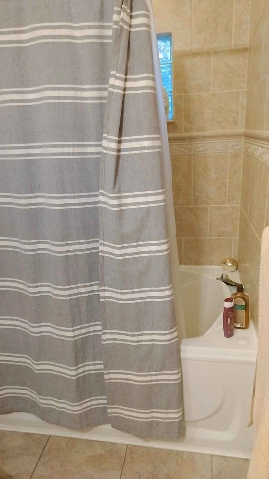 Gray and White 100 percent Cotton Shower Curtain - photo 3