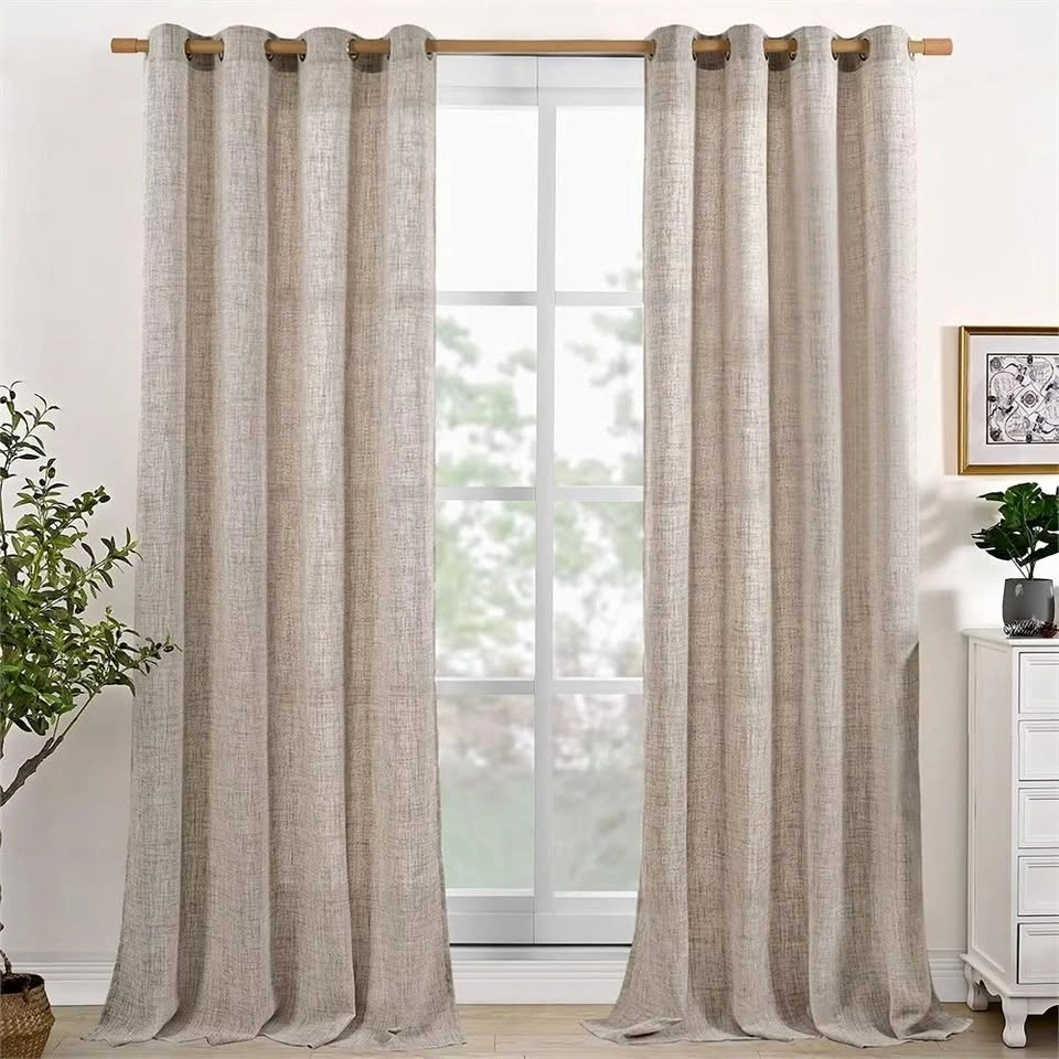 2 Panels, 52x90 Inch YoungsTex Natural Linen Curtains