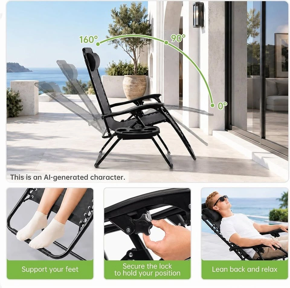 Zero Gravity Patio Chairs, Folding Reclining Lounge Chairs - photo 4