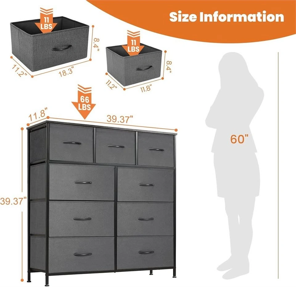 9 Drawer Fabric Dresser, Tall Storage Chest - photo 4