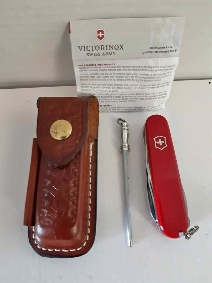 Victorinox Swiss Army Knife with Leather Sheath and Sharpening S