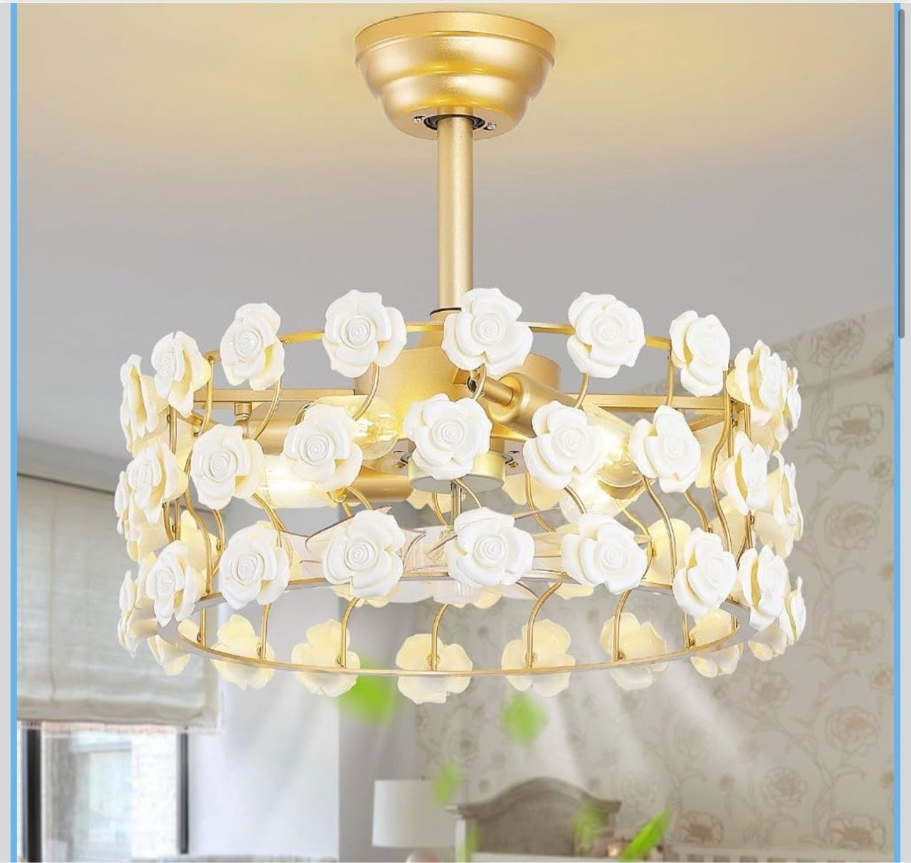 20" Gold Caged Fandelier Ceiling Fan with Light