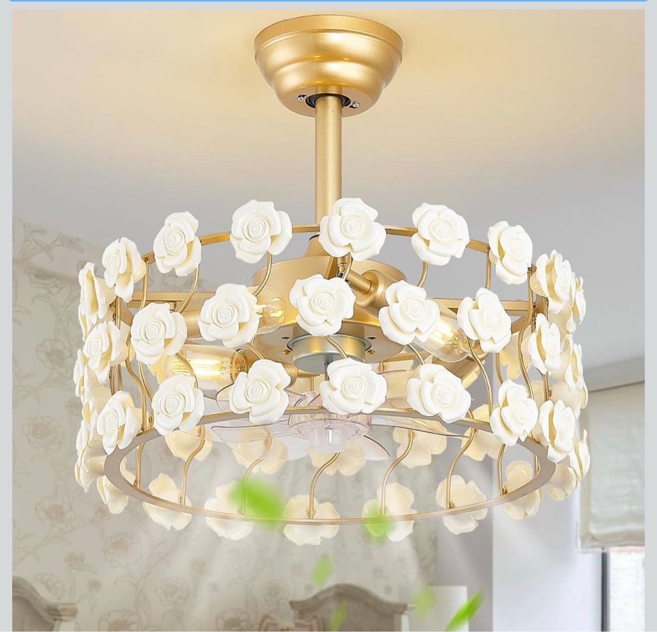 20" Gold Caged Fandelier Ceiling Fan with Light - photo 2