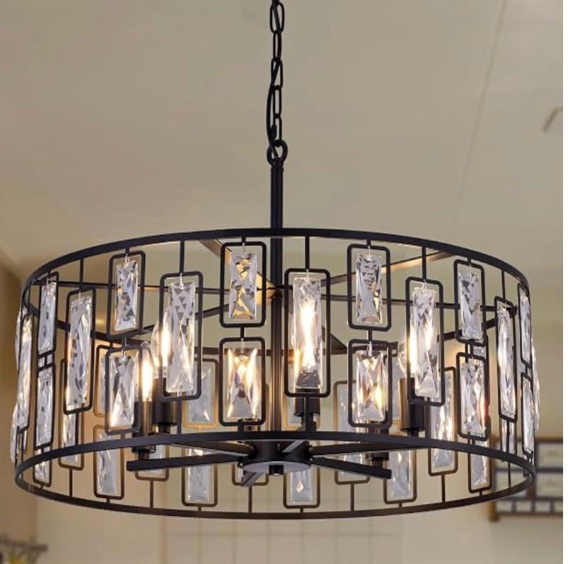 Wellmet Black Crystal Chandelier 24in, 6 Lights
