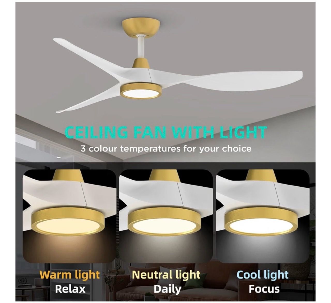 New 52In White gold Ceiling Fans with Lights and Remote
