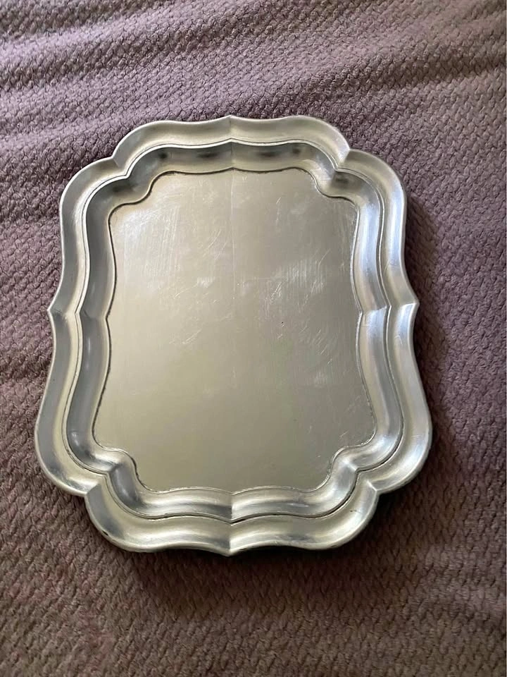 Silver Scalloped Metal Serving Tray