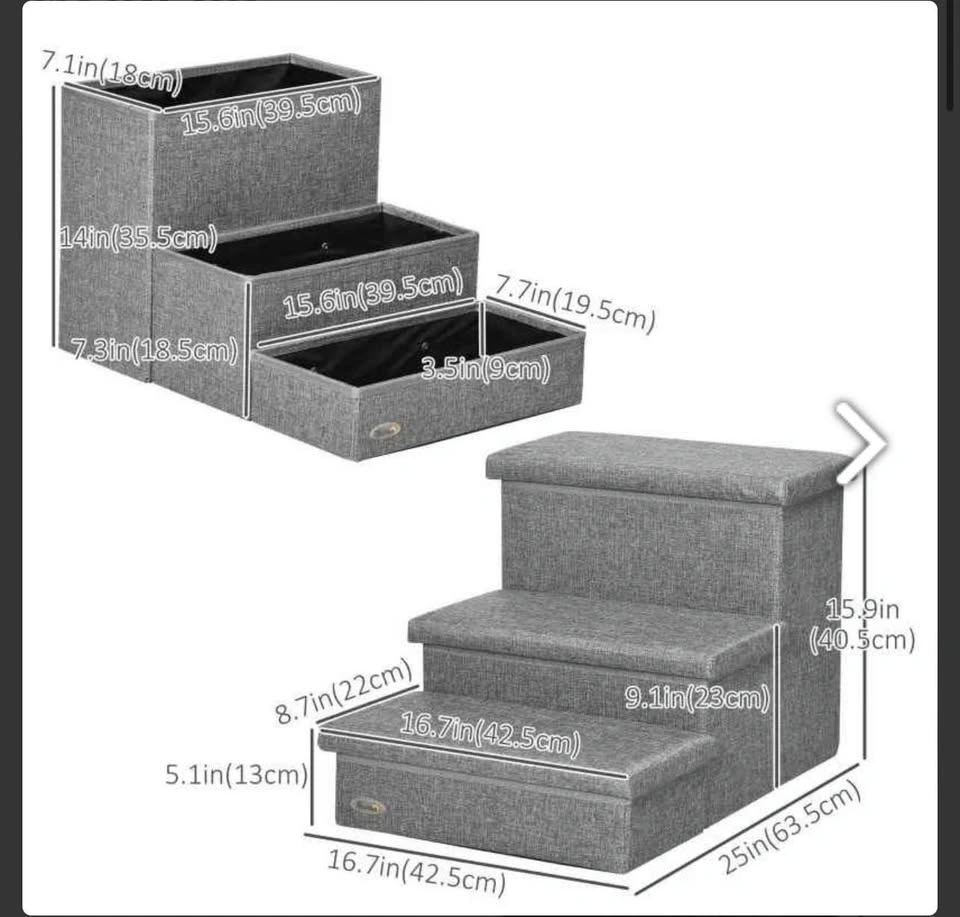 PawHut 3-Tier Pet Stairs with Storage Box - photo 2