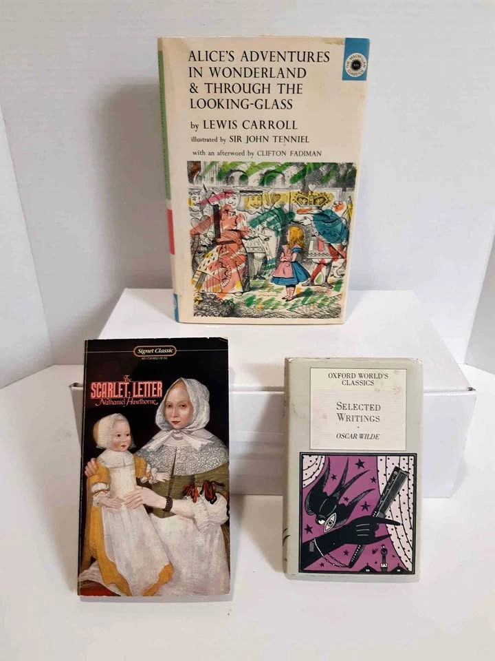 Classic Book Lot: Alice's Adventures, The Scarlet Letter, Wilde
