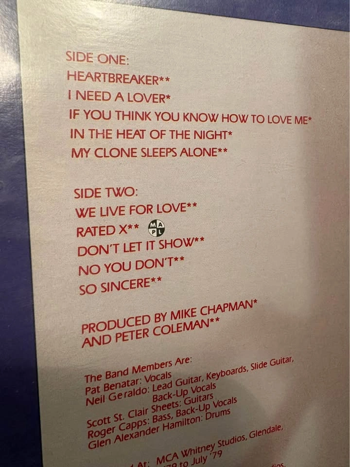 1979 Pat Benatar – In the Heat of the Night Vinyl LP - photo 4