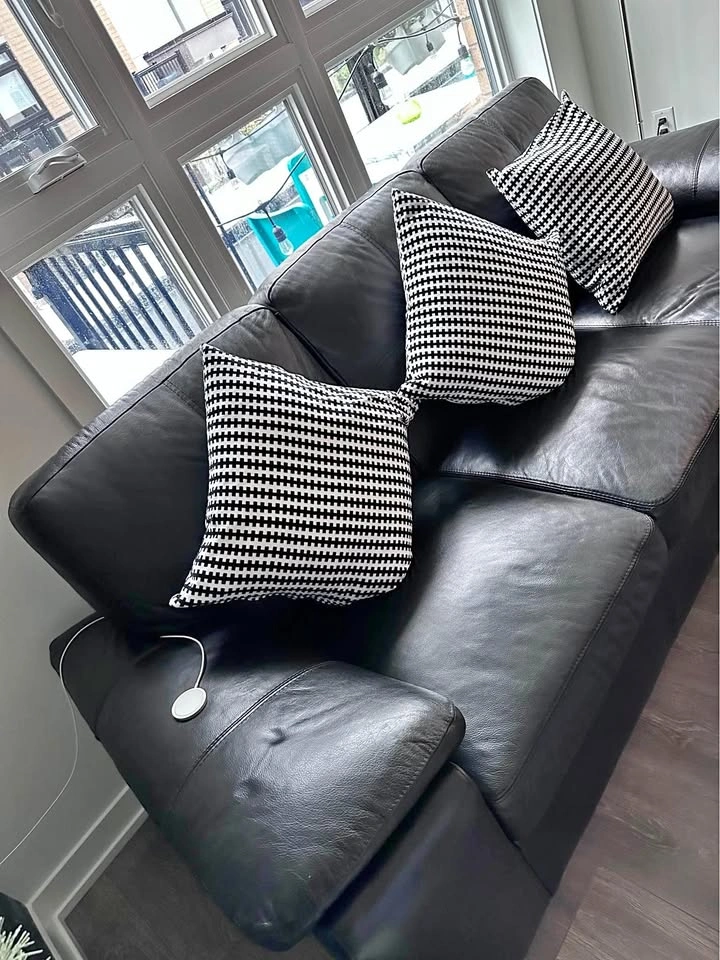 Brick- Black Leather Sofa