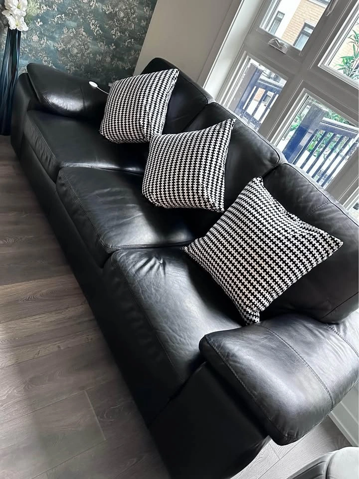 Leon- Black Leather Sofa