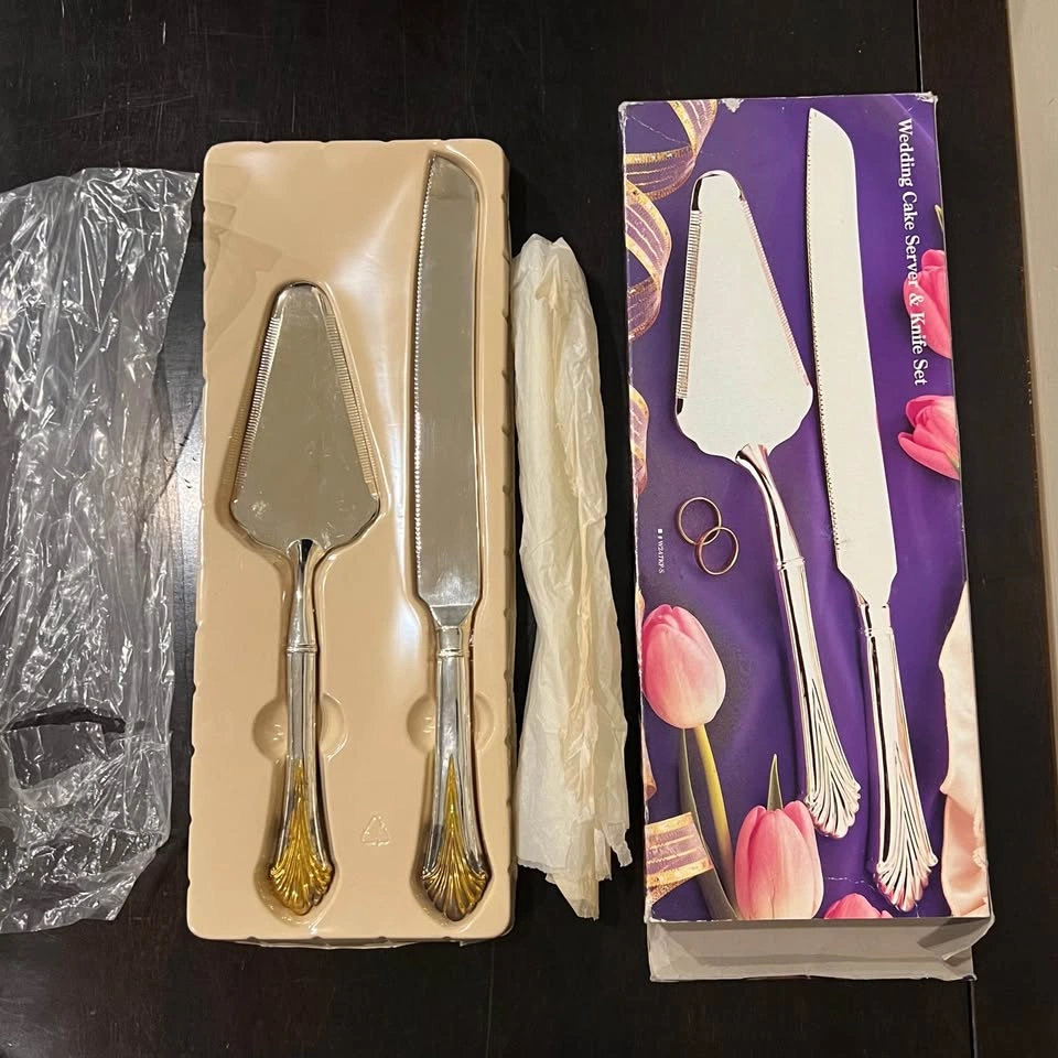 Vintage La Casa Silver Plated Wedding Cake Knife Server Set - photo 2