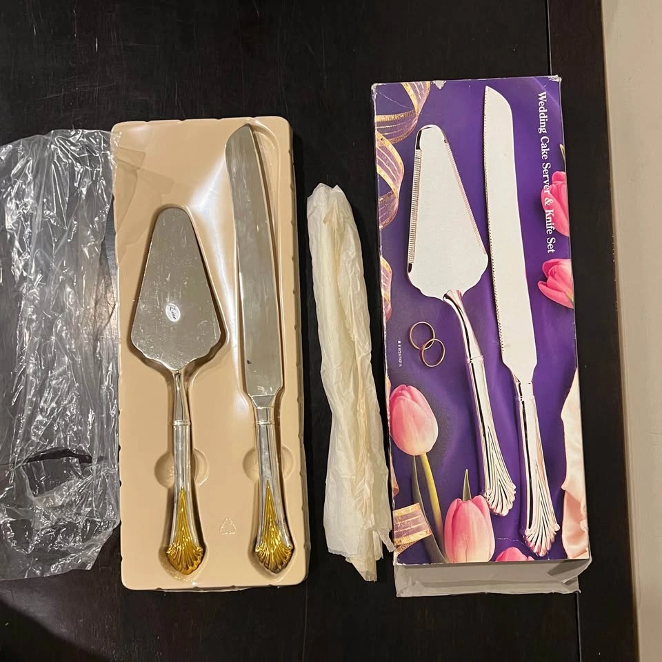 Vintage La Casa Silver Plated Wedding Cake Knife Server Set - photo 3