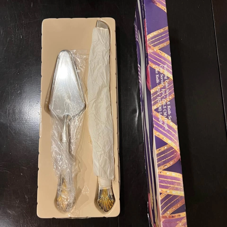 Vintage La Casa Silver Plated Wedding Cake Knife Server Set - photo 4