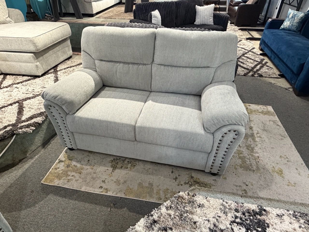 Gray Fabric Sofa and Loveseat with Nailhead Trim - photo 2