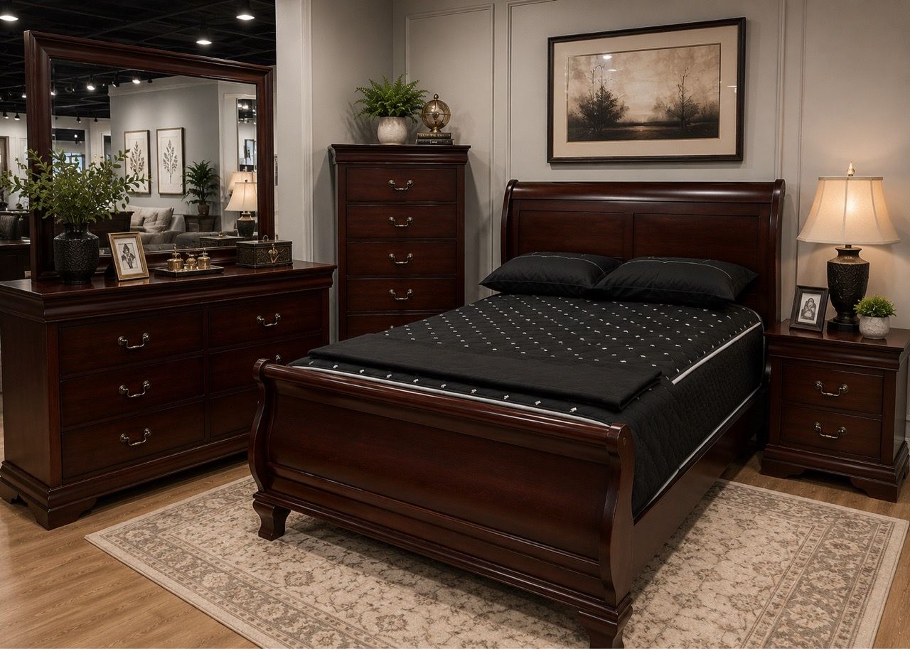 Cherry Wood Sleigh Bedroom Set