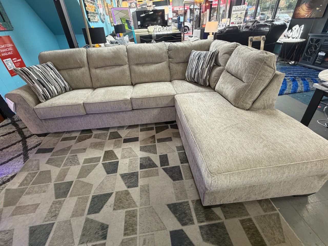 Gray Fabric Sectional Sofa with Chaise
