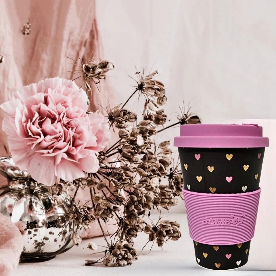 Bamboo Coffee Cup, Reusable 15oz, Silicone Sleeve & Lid
