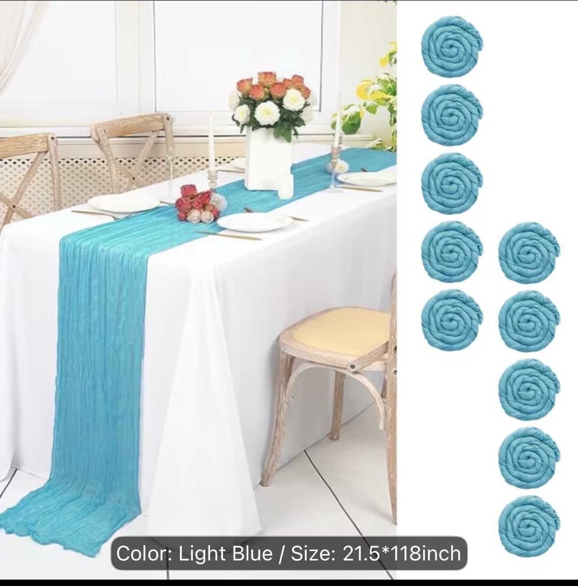 Light Blue Cheesecloth Table Runners – 10 Pack