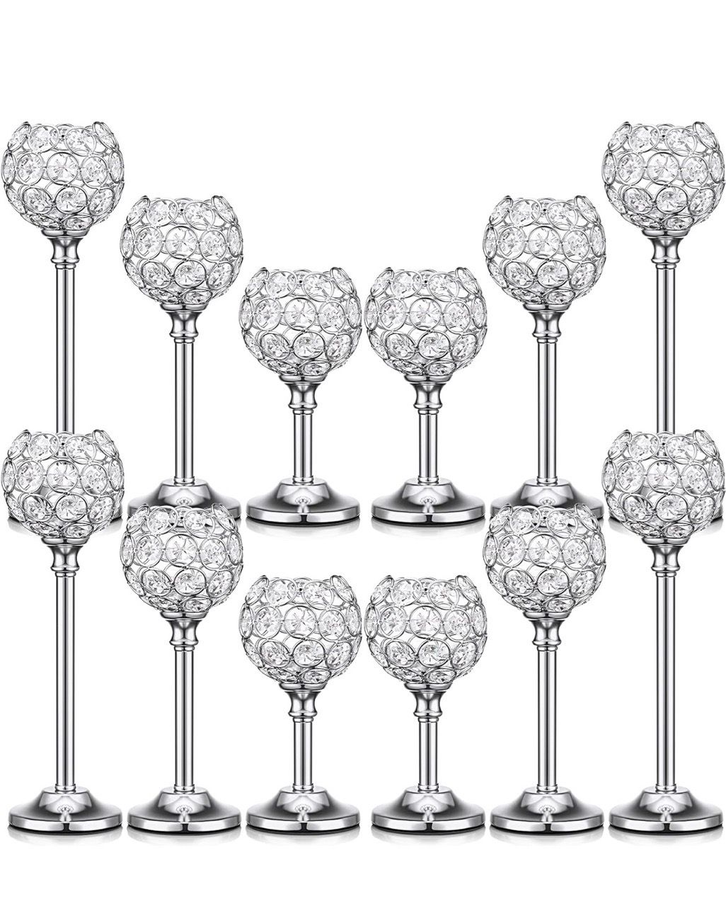 12 Pack Silver Crystal Candle Holders, Tealight Holders