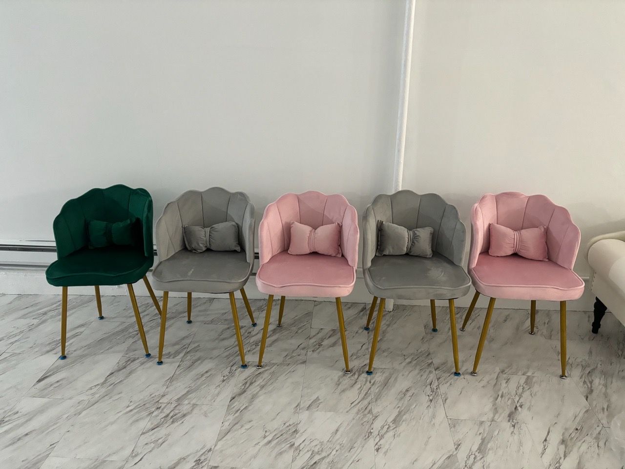 Velvet Shell-Back Accent Chairs with Gold Legs