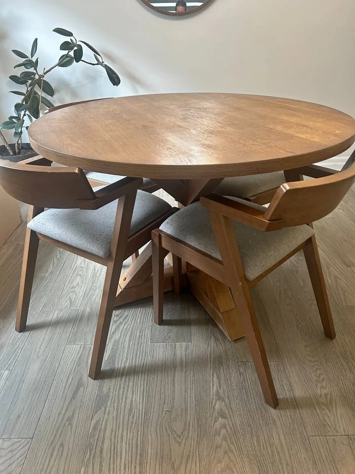 Solid Wood Round Dining Set - 4 Mid-Century Chairs + Bonus