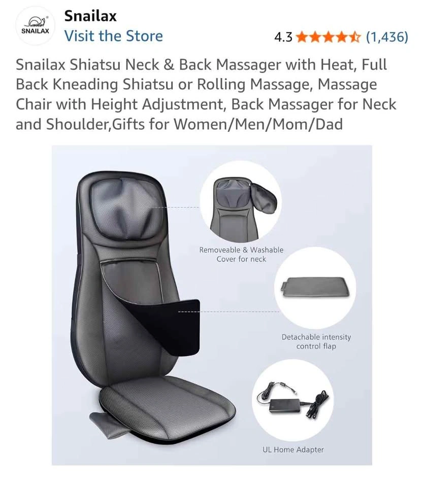 Snailax Shiatsu Neck & Back Massager with Heat - photo 3