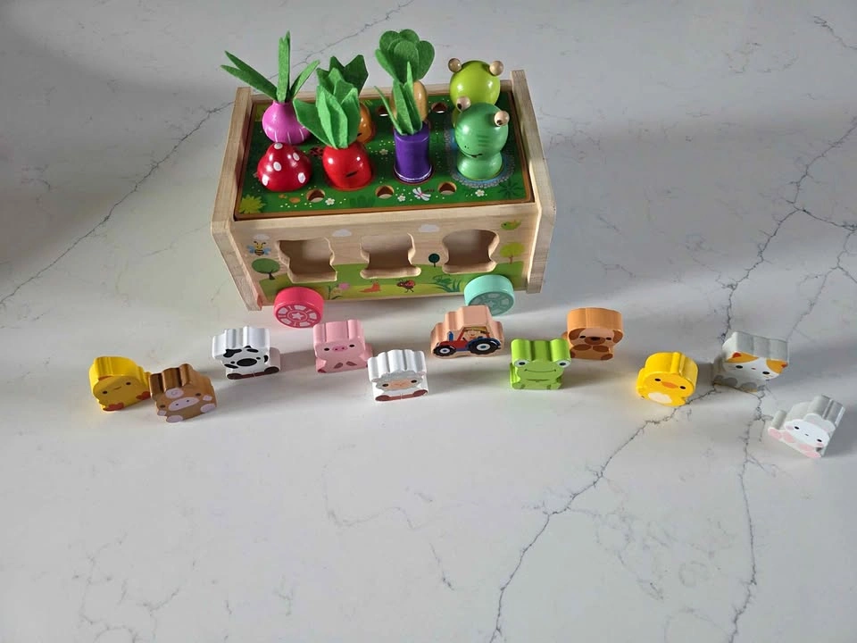 Wooden Farm Activity Toy – Shape Sorter & Animal Blocks