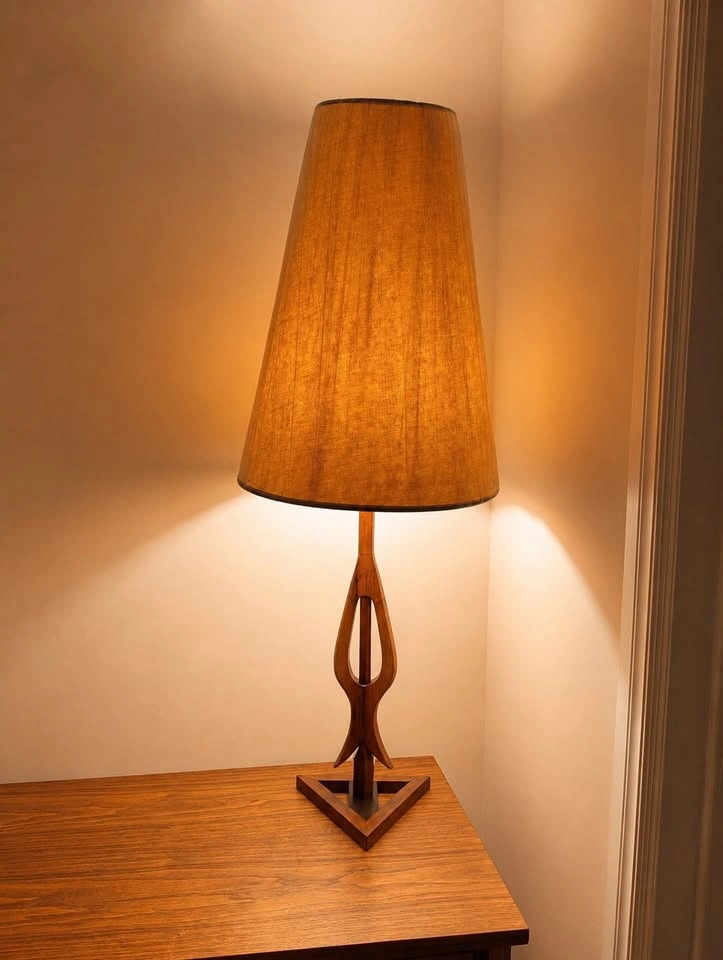 Pair of Vintage MCM Sculptural Teak Table Lamps - 37” Tall - photo 4