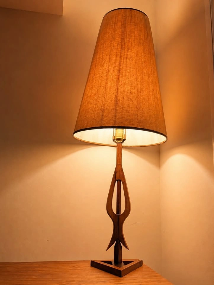 Pair of Vintage MCM Sculptural Teak Table Lamps - 37” Tall - photo 5