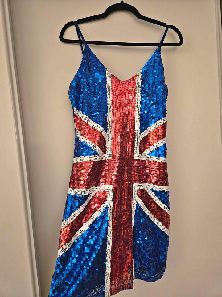 Union Jack Sequin Dress & Faux Fur Shawl