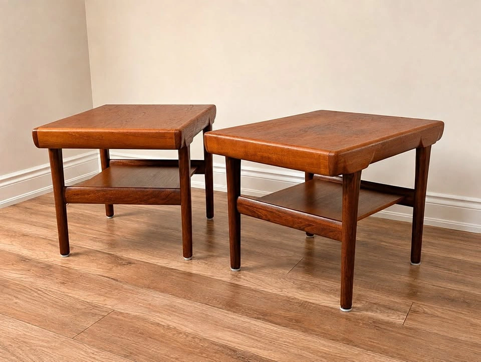 Pair of Vintage MCM Teak Two-Tier End Tables